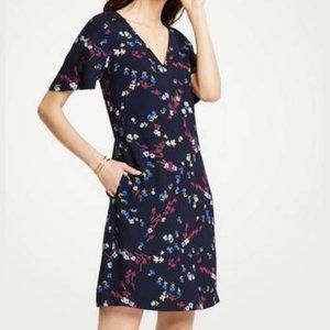 Ann Taylor Tall Savannah Floral Lace Pocket T-Shirt Dress in Night Sky